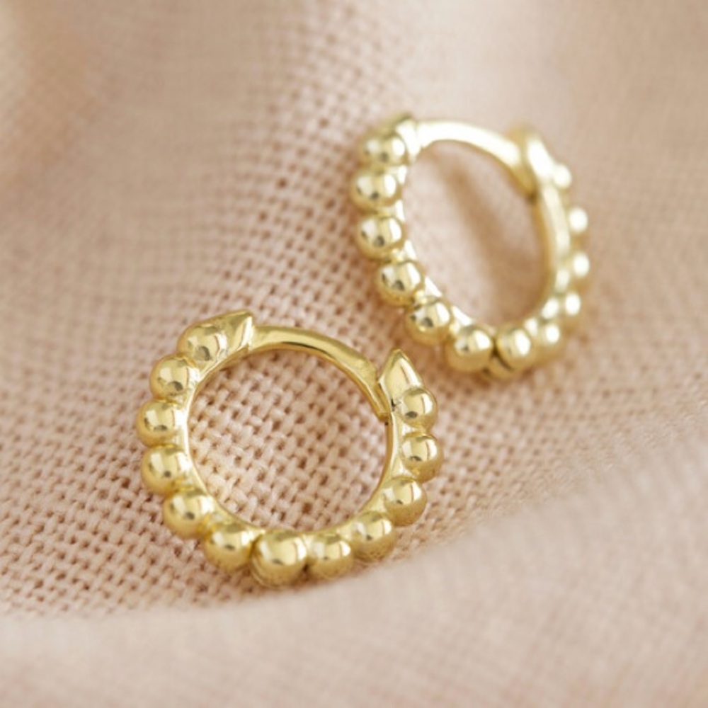 NWT Lisa Angel Gold Sterling Silver Dotted Huggie Hoop Earrings